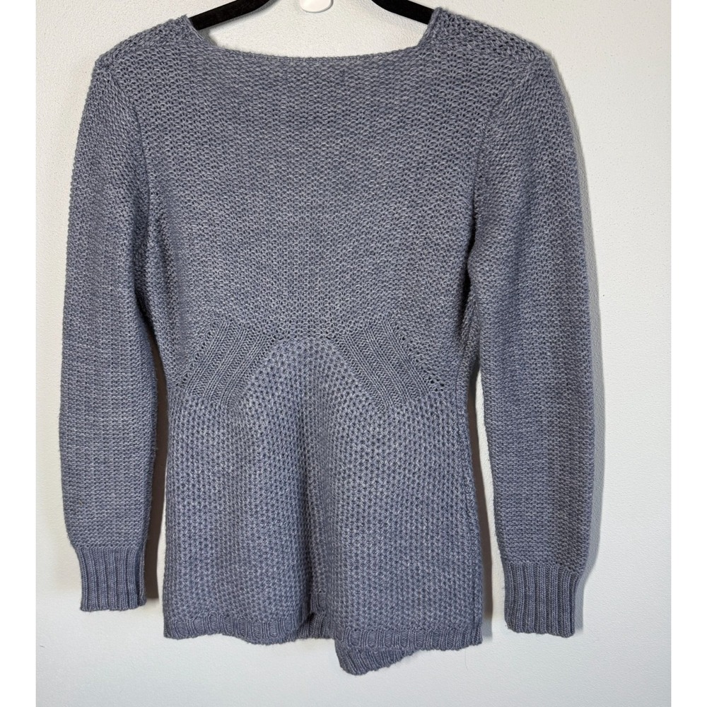 Hekla & Co Women Blue Wool Blend 1 Button Cardigan Sweater Medium Crochet - Picture 2 of 9